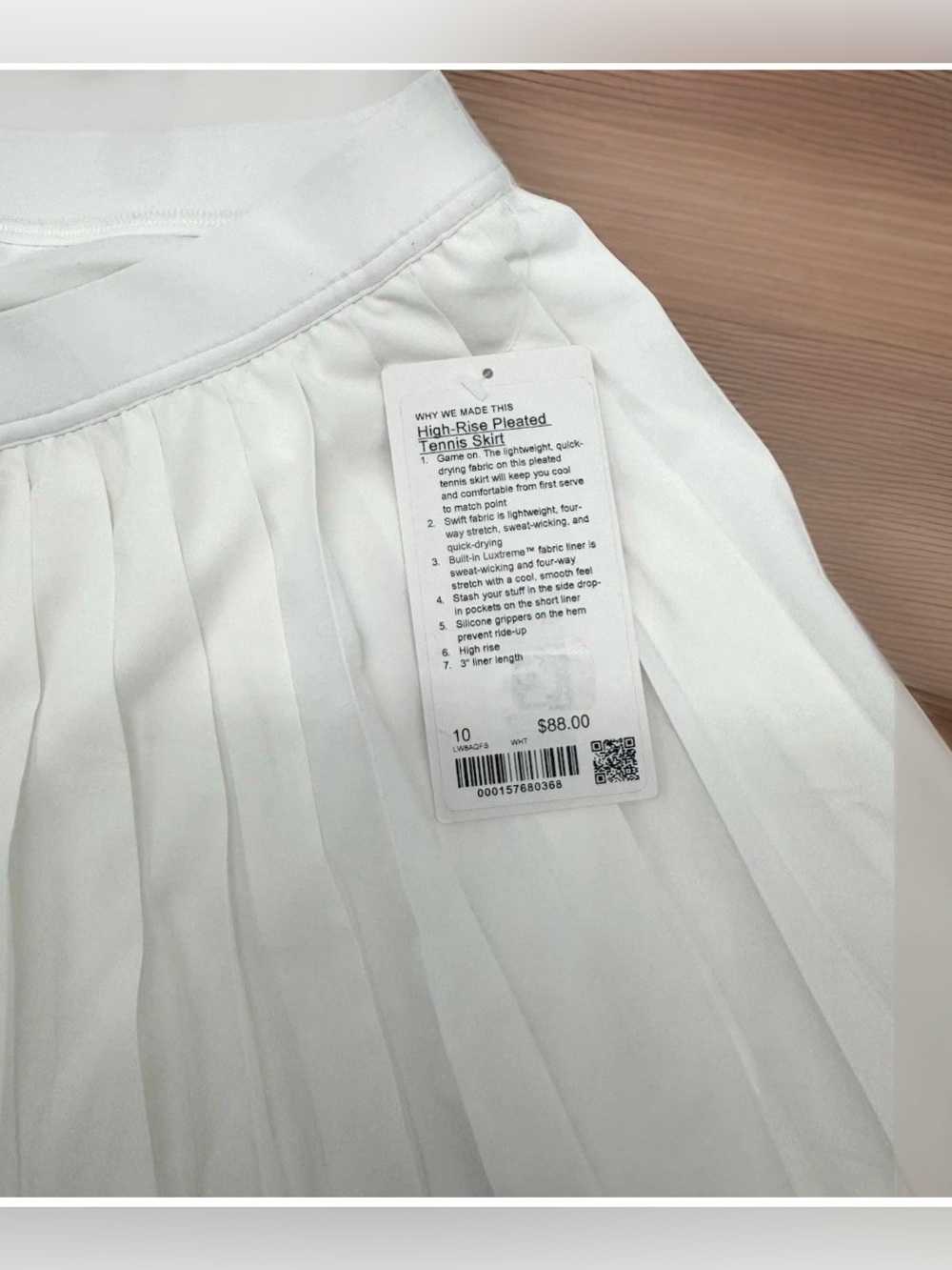 NWT Lululemon High-Rise Pleated Tennis Skirt White Sz 10 LW8AQFS Built-In Shorts - Picture 4 of 12